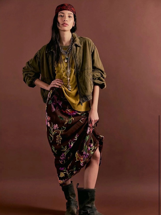 Free People Dresses & Skirts - Free People Secret Garden Burnout Floral Midi Skirt | Chocolate Combo
